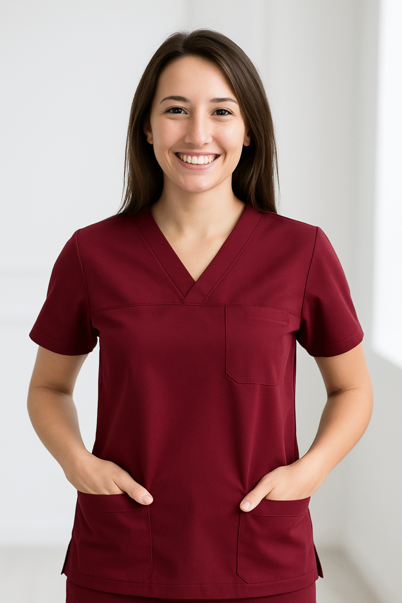 Bordo V Yaka Scrubs Takımı | Medkoop Comfort Serisi