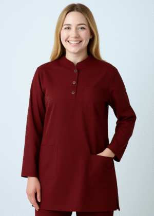Bordo Oval Yaka Tesettür Scrubs (Tek Üst) Medkoop Classic Serisi