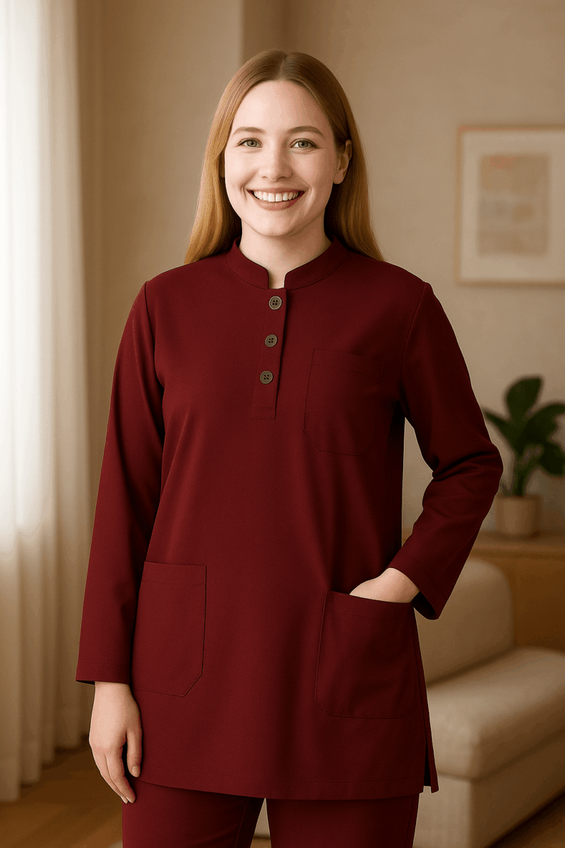 Bordo Tesettür Scrubs Takımı | Medkoop Classic Serisi