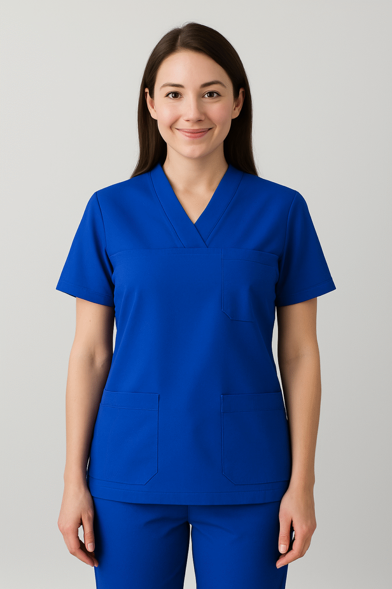 Saks Mavisi V Yaka Cerrahi Kesim Scrubs Takımı | Medkoop Comfort Serisi - Görsel 2