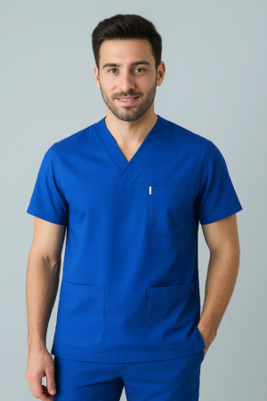 Saks Mavisi V Yaka Cerrahi Kesim Scrubs Takımı | Medkoop Comfort Serisi