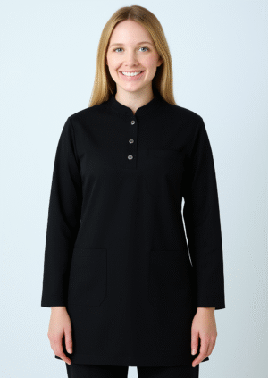 Siyah Oval Yaka Tesettür Scrubs (Tek Üst) Medkoop Classic Serisi