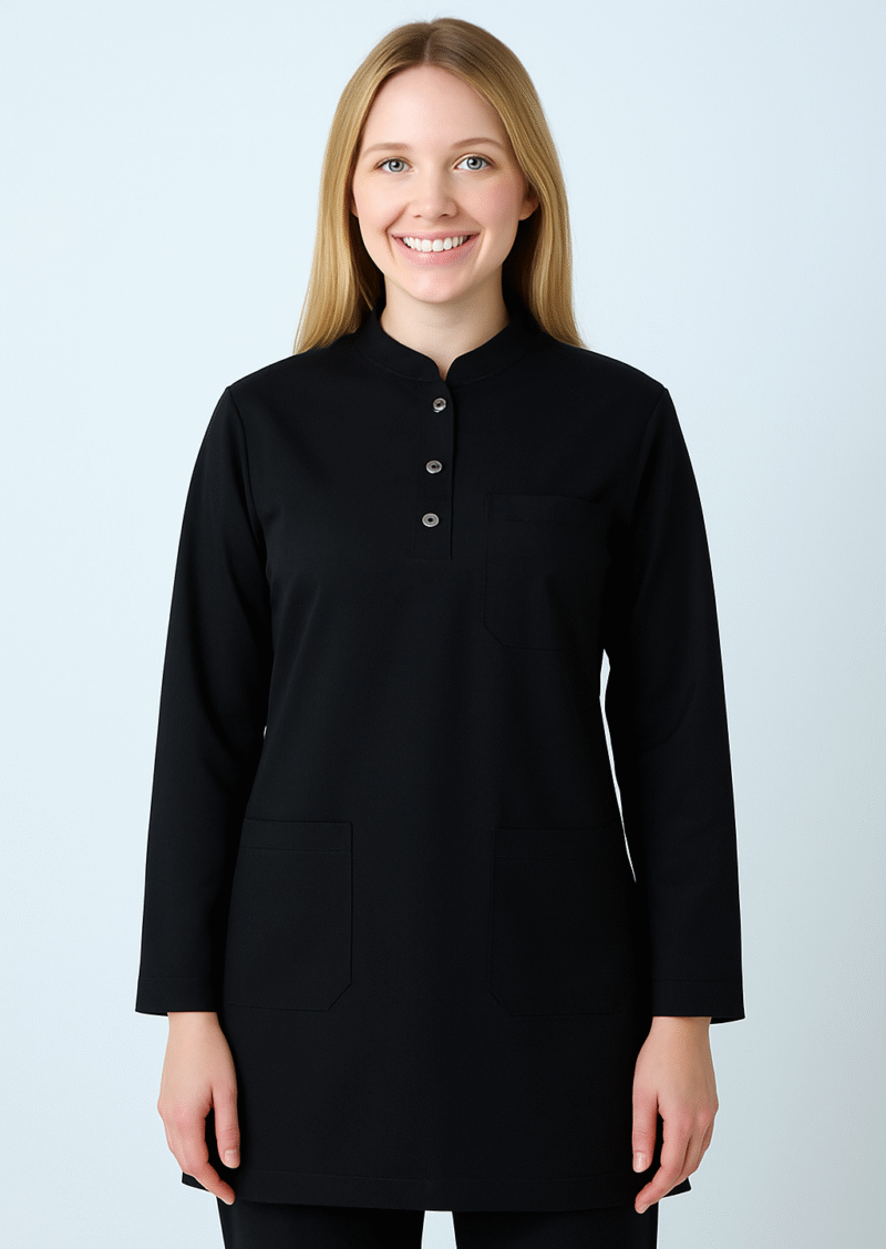 Siyah Oval Yaka Tesettür Scrubs (Tek Üst) Medkoop Classic Serisi